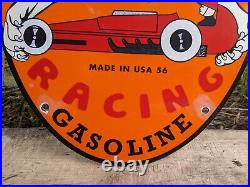 Vintage 1956 Lion High-octane Racing Gasoline Porcelain Gas Sign 16.5 X 11