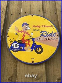 Vintage 1956 REDDY KILOWATT Porcelain Utility Electric Gas Oil Garage RARE Sign