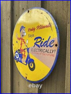 Vintage 1956 REDDY KILOWATT Porcelain Utility Electric Gas Oil Garage RARE Sign