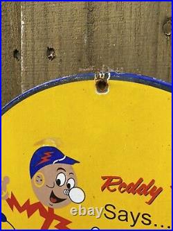 Vintage 1956 REDDY KILOWATT Porcelain Utility Electric Gas Oil Garage RARE Sign