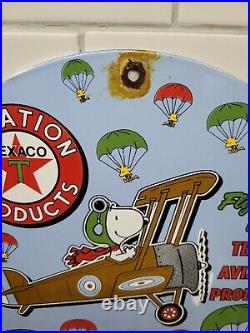Vintage 1956 Texaco Porcelain Sign Gas Station Snoopy Cartoon Oil Texas Company