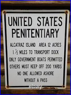 Vintage 1957 Alcatraz Porcelain Sign Old Us Penitentiary Federal Prison Jail Ca