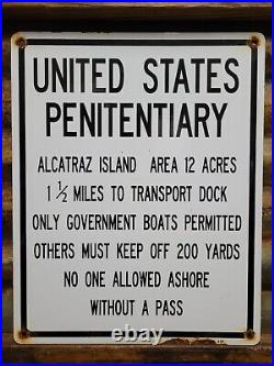 Vintage 1957 Alcatraz Porcelain Sign Old Us Penitentiary Federal Prison Jail Ca