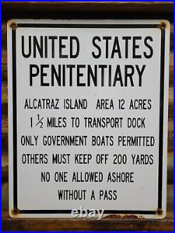 Vintage 1957 Alcatraz Porcelain Sign Old Us Penitentiary Federal Prison Jail Ca