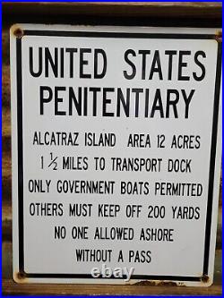 Vintage 1957 Alcatraz Porcelain Sign Old Us Penitentiary Federal Prison Jail Ca