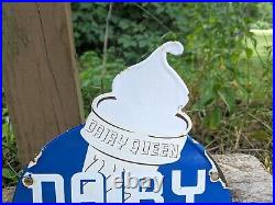 Vintage 1957 Dairy Queen Porcelain Advertising Die Cut Sign Ice Cream 11 X 8