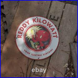 Vintage 1957 Reddy Kilowatt Your Electric Servant Porcelain Gas & Oil Pump Sign