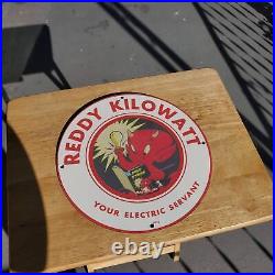 Vintage 1957 Reddy Kilowatt Your Electric Servant Porcelain Gas & Oil Pump Sign