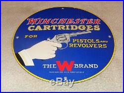 Vintage 1957 Winchester Cartridges Pistol Revolver 12 Porcelain Metal Gun Sign