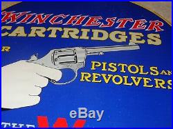 Vintage 1957 Winchester Cartridges Pistol Revolver 12 Porcelain Metal Gun Sign
