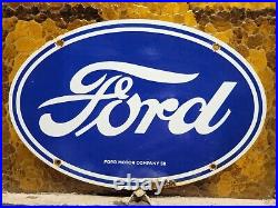 Vintage 1958 Ford Porcelain Sign Auto Parts Dealer Sales Service Dealership 17