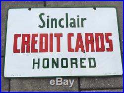 Vintage 1958 Porcelain Sinclair Credit Cards Gas Station Advertising Sign