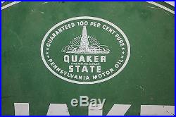 Vintage 1958 Quaker State Motor Oil Gas Station 2 Sided 29 Metal Sign