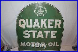 Vintage 1958 Quaker State Motor Oil Gas Station 2 Sided 29 Metal Sign