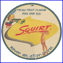 Vintage 1958 Squirt Soft Drink Porcelain Enamel Gas & Oil Garage Man Cave Sign