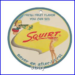 Vintage 1958 Squirt Soft Drink Porcelain Enamel Gas & Oil Garage Man Cave Sign