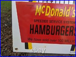 Vintage 1959 Mcdonald's Hamburgers Porcelain Metal Resturant Sign 12 X 12