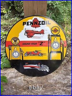 Vintage 1959 Pennzoil, Pennzip Gas Lubrication Oil Porcelain Gas Pump Sign 10