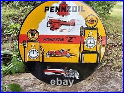 Vintage 1959 Pennzoil, Pennzip Gas Lubrication Oil Porcelain Gas Pump Sign 10