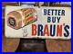 Vintage-1960-Braun-s-Town-Talk-Bread-Gas-Oil-33-Embossed-Metal-Advertising-Sign-01-ud