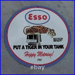 Vintage 1960 Esso Extra''Put A Tiger In Your Tank'' Porcelain Gas & Oil Sign