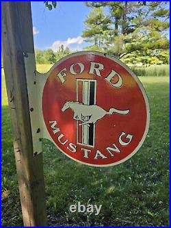 Vintage 1960's Ford Mustang Porcelain Double-sided Flange Sign 17 X 17