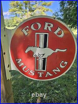 Vintage 1960's Ford Mustang Porcelain Double-sided Flange Sign 17 X 17