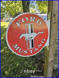 Vintage 1960's Ford Mustang Porcelain Double-sided Flange Sign 17 X 17