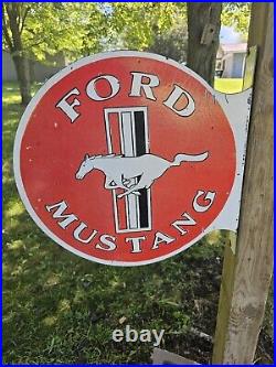 Vintage 1960's Ford Mustang Porcelain Double-sided Flange Sign 17 X 17