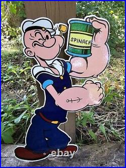 Vintage 1960's Popeye Cartoon Character Porcelain Coated Metal Sign 13 X 7