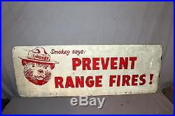 Vintage 1960's Smokey Bear Prevent Range Fires Hunting Fishing 44 Metal Sign