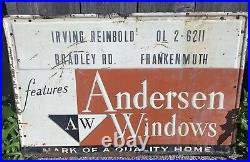 Vintage 1960s Anderson Windows Metal Advertising Sign 3x2' Frankenmuth MI