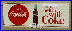 Vintage 1960s Drink Coca-Cola THINGS GO BETTER WITH COKE Metal Advertising Sign