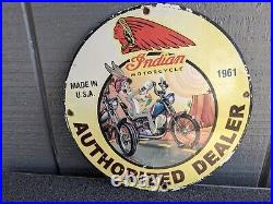 Vintage 1961 Indian Motorcycles Porcelain Enamel Metal Advertising Sign 12