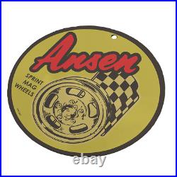 Vintage 1962 Ansen Sprint Mag Wheels Porcelain Enamel Gas & Oil Garage Sign