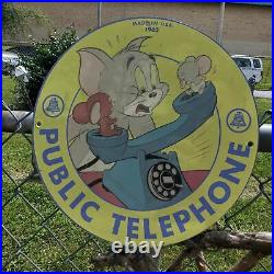 Vintage 1962 Bell System Public Telephone Porcelain Gas & Oil Pump Sign