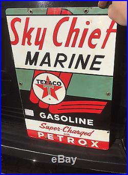 Vintage 1962 Texaco Sky Chief Marine Gasoline outboard Metal Sign Gas Oil 18X12