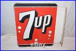 Vintage 1964 7Up 7 Up Soda Pop Gas Station 2 Sided 16 Metal Flange Sign