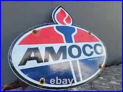 Vintage 1964 Amoco Porcelain Sign American Torch Garage Gas Station Oil Service