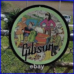 Vintage 1964 Gibson Guitars''Archie Comics'' Porcelain Gas & Oil Pump Sign