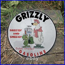 Vintage 1964 Grizzly Gasoline Breezly & Sneezly Porcelain Gas Oil 4.5 Sign