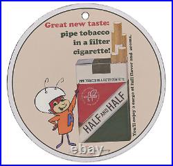 Vintage 1965 Half And Half Cigarettes Porcelain Enamel Gas & Oil Garage Sign