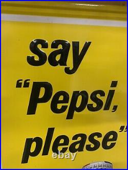 Vintage 1965 Pepsi-Cola Vertical MINTY Metal Bottle Sign GAS OIL SODA 46 X 17