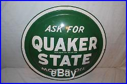 Vintage 1965 Quaker State Motor Oil Gas Station 24 Bubble Front Metal Sign
