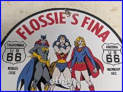 Vintage 1967 Flossie's Fina Gasoline Oil Porcelain Gas Station Sign Route 66