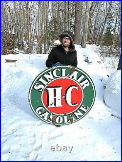 Vintage 2sided Porcelain 48 inch HC Sinclair Gasoline Round Sign