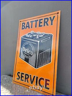Vintage 49 Delco Porcelain Sign Battery Old Advertising Automobile Parts Gas Oil