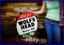 Vintage 50's Wolfs Head Oil Advertising Sign Flange Gas Station Original CLEAN