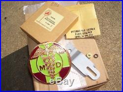 Vintage 50s nos MD DOCTOR brass auto license plate topper gm car chevy ford part