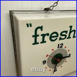 Vintage 7up Clock Sign Light Box Fresh Up With 7up Works Great! Excellent Shape